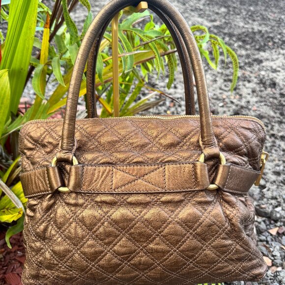 Marc Jacobs Made in Italy Quilted Bronze Metallic Leather Satchel Bag - Picture 11 of 17
